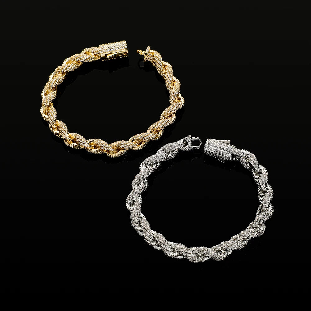 TOPGRILLZ 8mm Rope Chain Hip Hop Necklace Gold Silver Color Iced Out Micro Pave CZ Necklace Men Women Jewelry Gift