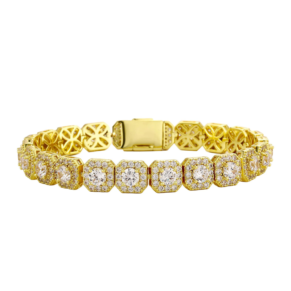 TOPGRILLZ 10mm Iced Out Full 5A Cubic Zirconia Square Charm Bracelet Bling CZ Tennis Chain With Box Clasp For Men Women Jewelry