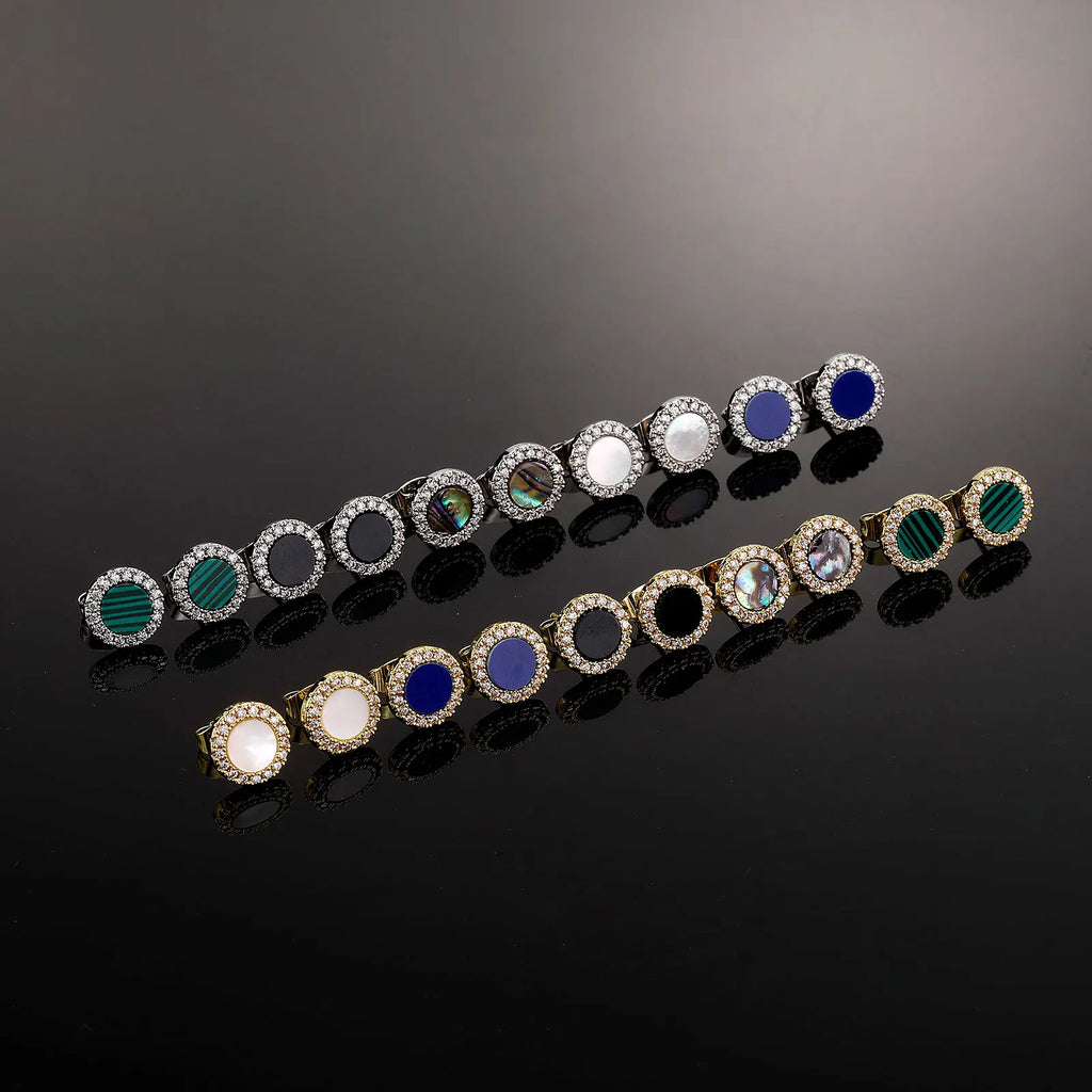 TOPGRILLZ Natural Stone Earrings Crystal Quartzs 10mm Round Gem Stud Iced Out Ear Jewelry For Men Women Wholesale