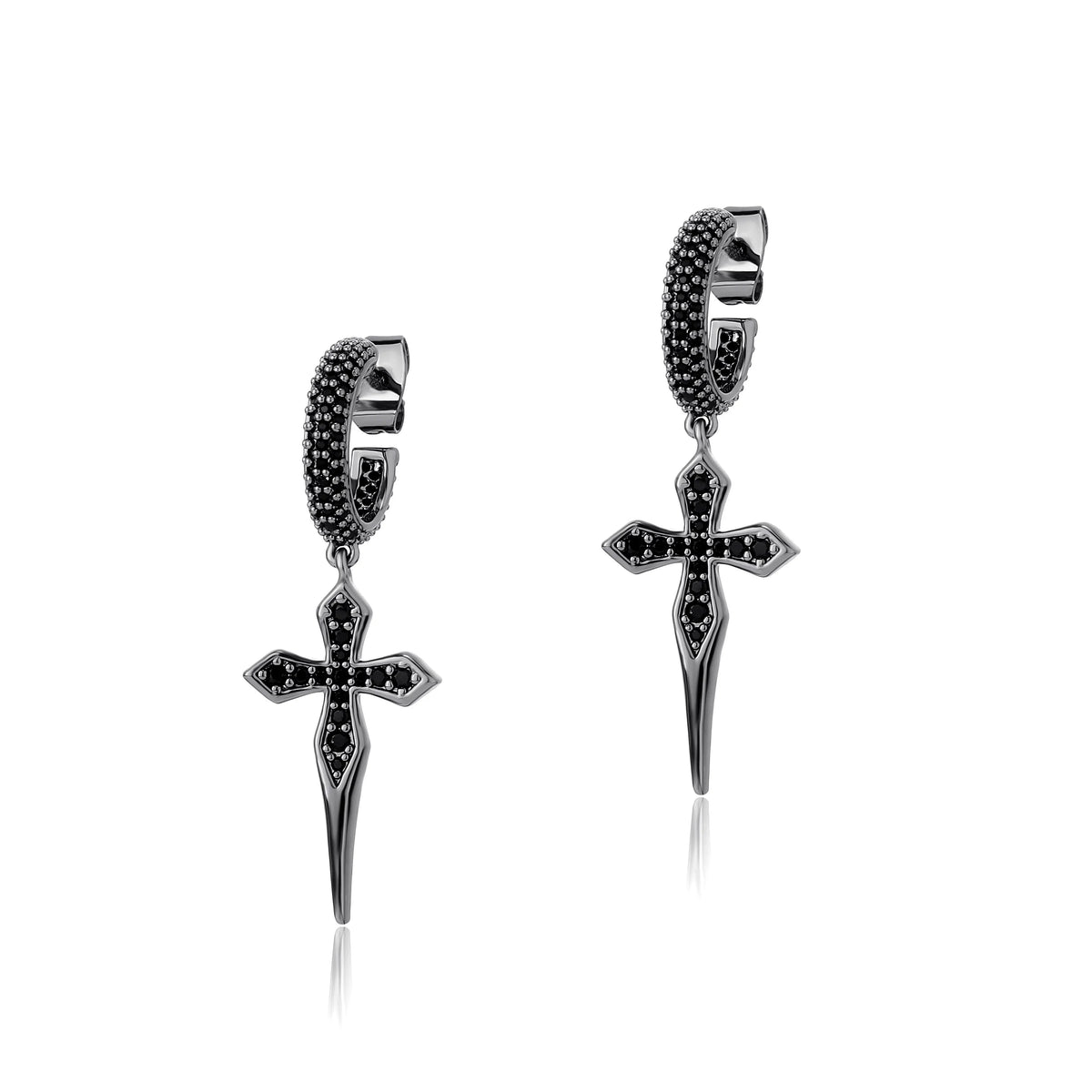 TOPGRILLZ Black CZ Ear Cuff Earrings Gun Plated Helloween Cross C-Shape Iced Out Hip Hop Gothic Jewelry Men Women