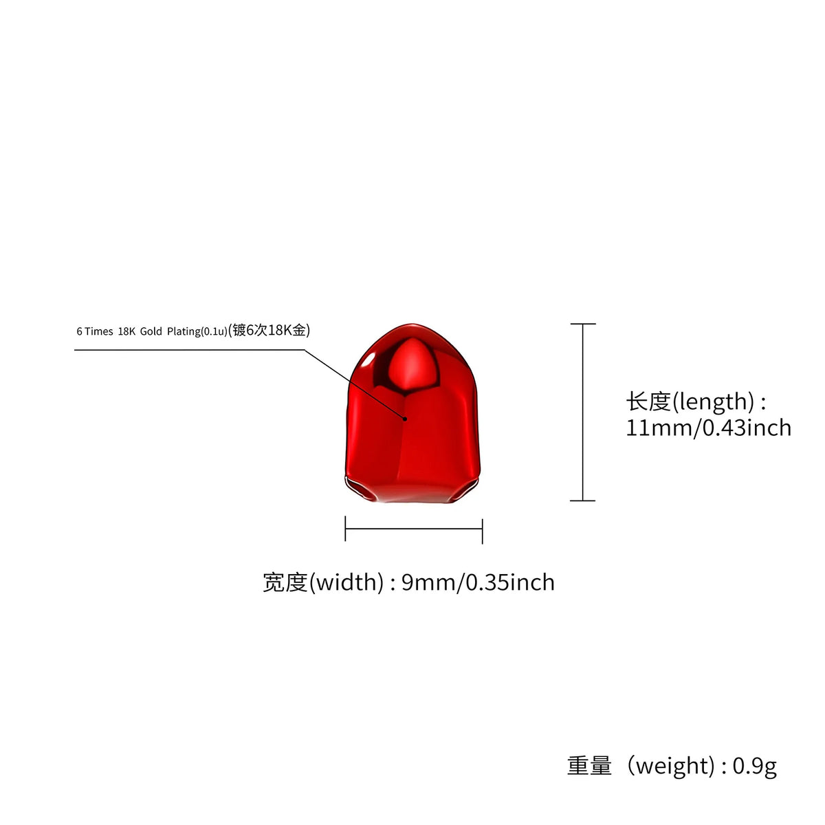 TOPGRILLZ Red Single Tooth Grill Mirror Plated Hip Hop Rapper Accessories Y2K Cosplay Halloween Teeth Jewelry Men Women 1Pc