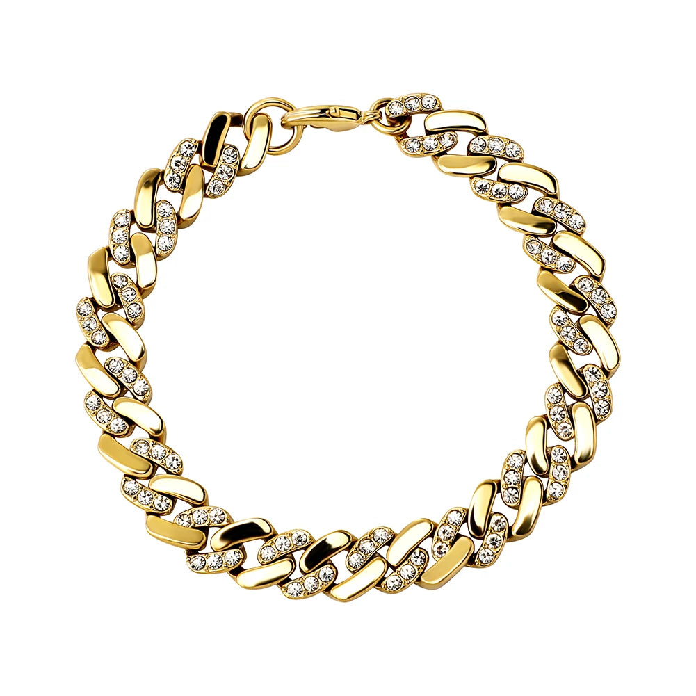 TOPGRILLZ 6MM/8MM Cuban Chain Necklace With Gold Plated Waterproof Iced Out Czechic Stone Hip Hop Fashion Jewelry For Men Women