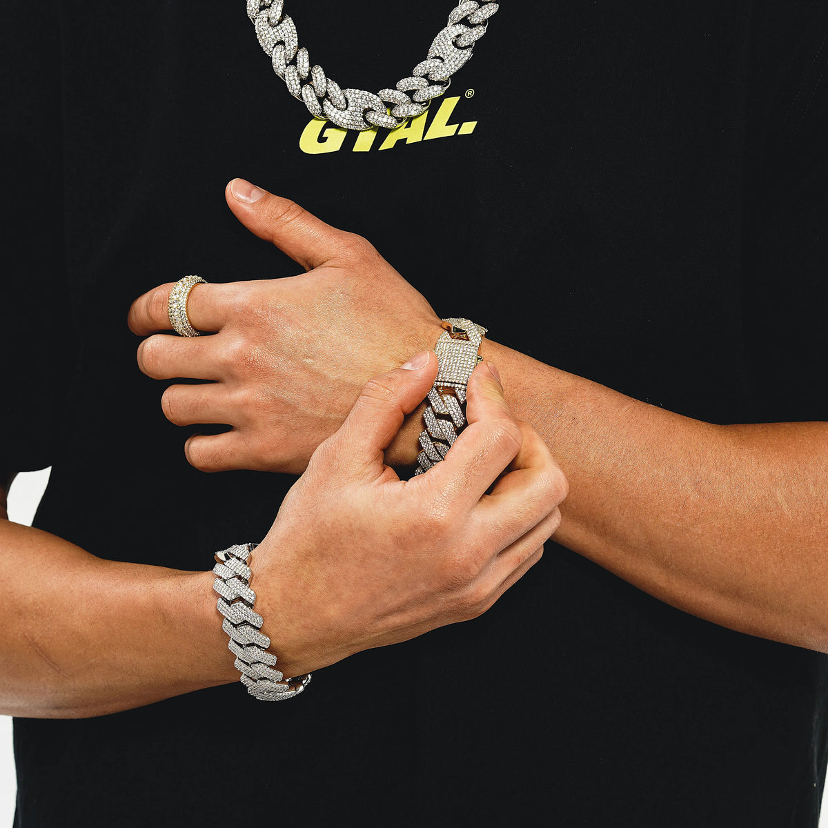 TOPGRILLZ Mens Bracelet 20MM 3 Row Zirconia Prong Link Chain Iced Out Micro Pave CZ Cuban Chain Hip Hop Fashion Jewelry For Gift