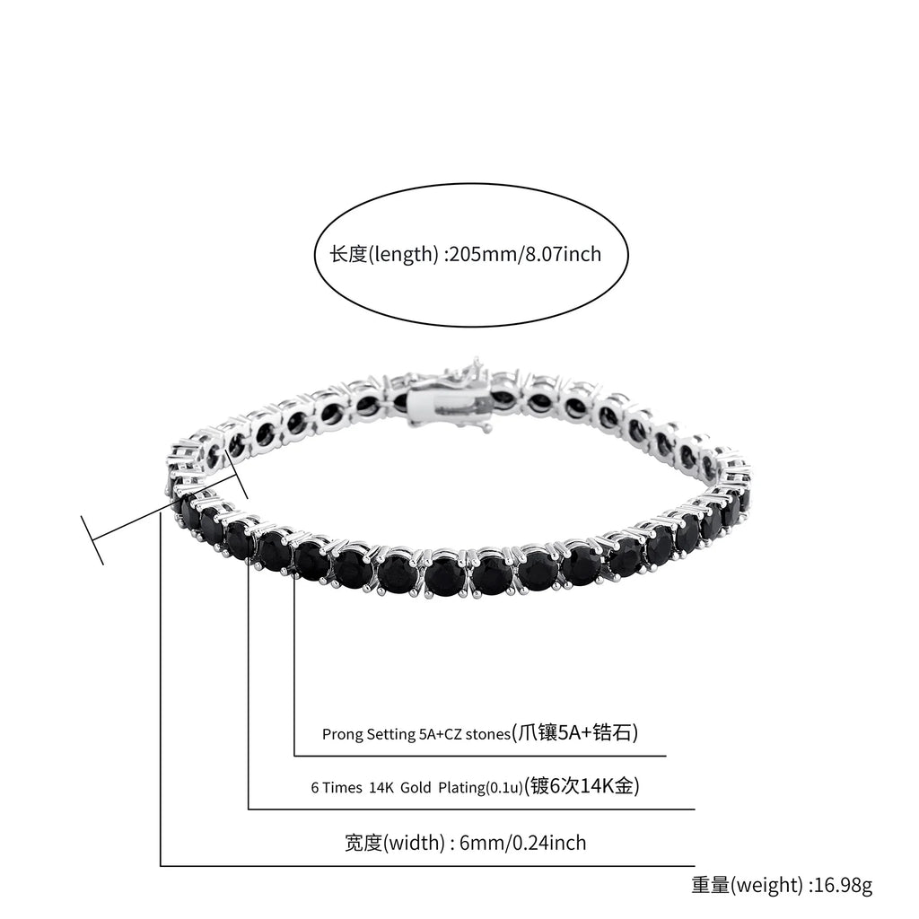 TOPGRILLZ 3MM-5MM Iced Out Black Cubic Zirconia Tennis Chain Bracelet Micro Paved 5A+ CZ Stones Charm Bangle For Men Women Gift