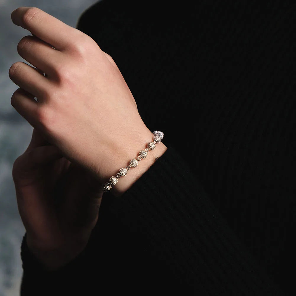 TOPGRILLZ 6mm8mm Big Round Ball Bracelet with Pearl Hip Hop Bracelet Iced Out CZ Gold Color Bracelet Punk Bling Jewelry For Gift