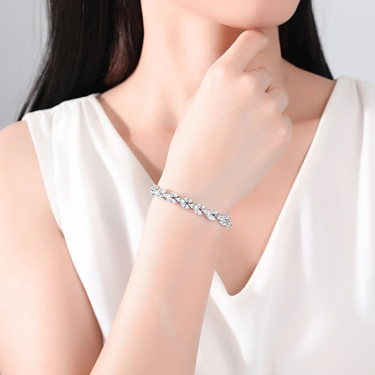 TOPGRILLZ Marquise CZ Link Bracelet Silver Plated Copper Prong Set Articulated Square Box Clasp Hip Hop Jewelry Men Women