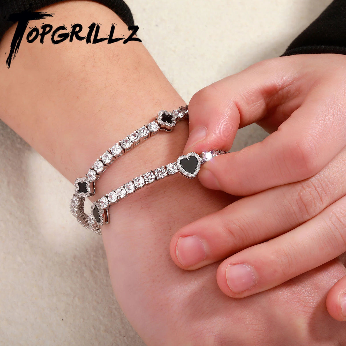 TOPGRILLZ Iced Out Lucky Clover/Heart 4mm Tennis Bracelets Full Cubic Zirconia Flower Bracelet For Women Men Hiphop Jewelry