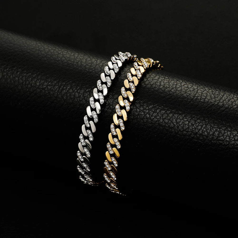 TOPGRILLZ 6MM/8MM Cuban Chain Necklace With Gold Plated Waterproof Iced Out Czechic Stone Hip Hop Fashion Jewelry For Men Women