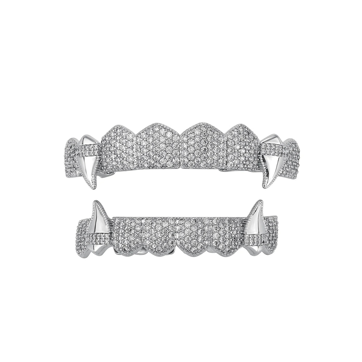TOPGRILLZ Iced Out 5A+ CZ Teeth Set 8 Top& 8 Bottom Mouth Gold Silver Color Tooth Caps Removable Dental Grills For Halloween