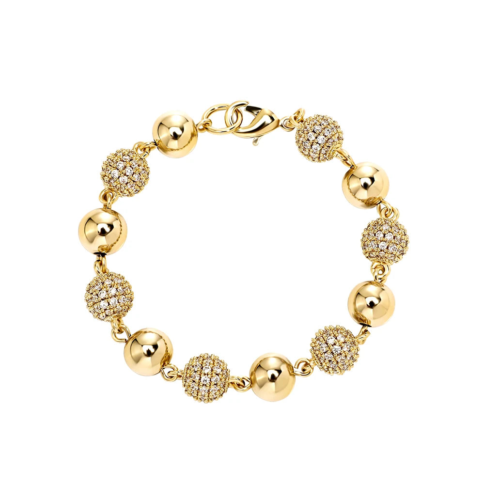 TOPGRILLZ 6mm8mm Big Round Ball Bracelet with Pearl Hip Hop Bracelet Iced Out CZ Gold Color Bracelet Punk Bling Jewelry For Gift