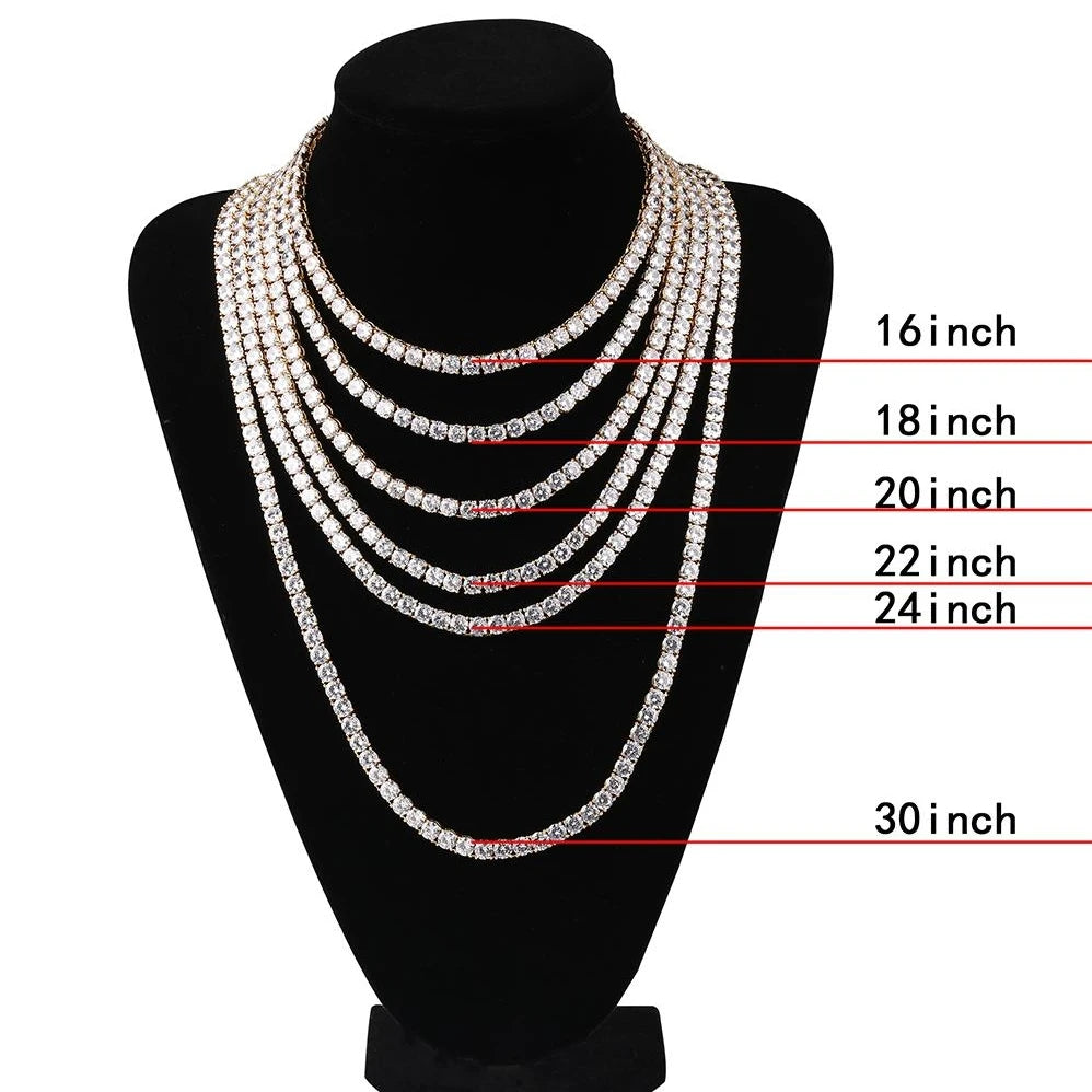 TOPGRILLZ 2PC Classic Versatile 3-5MM Tennis Chain Hip Hop Jewelry Set in Black & White CZ - Festival Gift For Men&Women