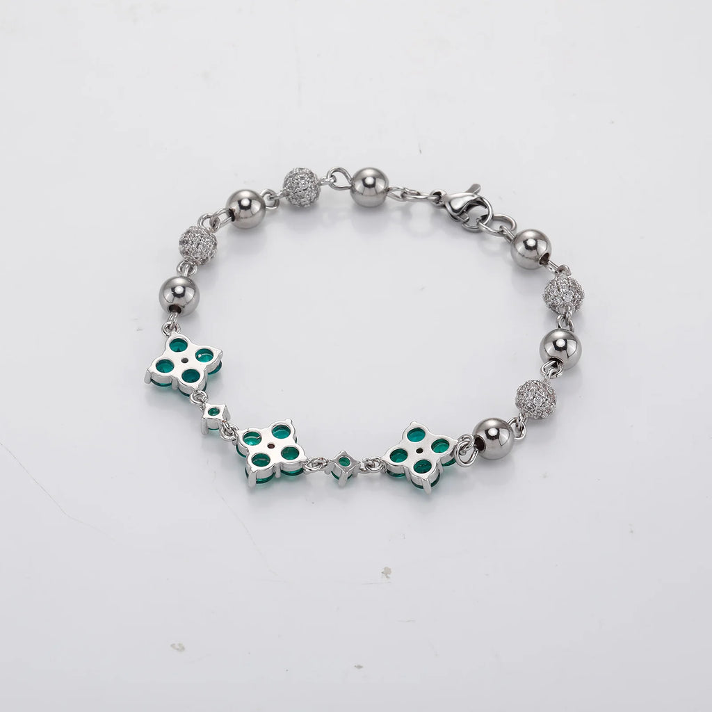 TOPGRILLZ Hip Hop Four Leaf Clover Bracelet Micro Paved CZ Stones Iced Out Round Ball Chain For Men Women Charm Jewelry Gift