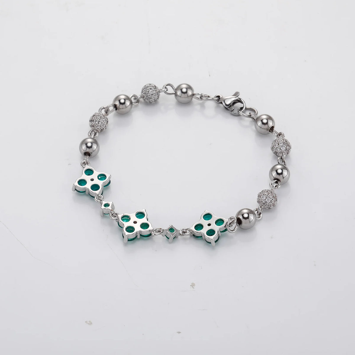 TOPGRILLZ Hip Hop Four Leaf Clover Bracelet Micro Paved CZ Stones Iced Out Round Ball Chain For Men Women Charm Jewelry Gift