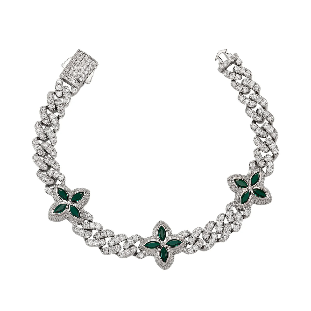 TOPGRILLZ 10mm Multi Color CZ Floral Cuban Chain Bracelet Micro Paved Iced Out 5A+ Cubic Zircon Clover Anklet Luxury Jewelry
