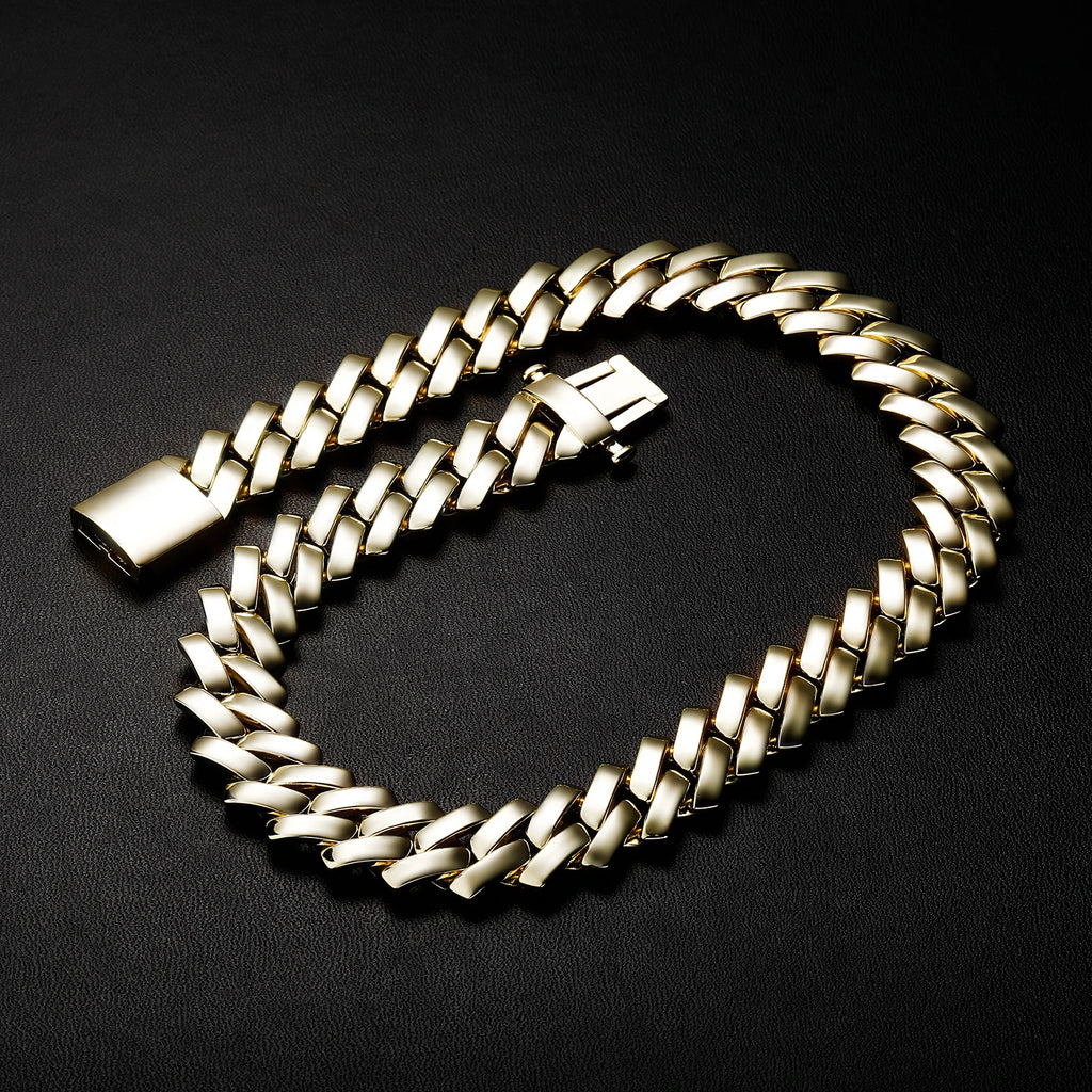 TOPGRILLZ 18MM Cuban Chain Miami Prong Link Chain Glossy High Quality Copper With New Spring Clasp Hip Hop Jewelry For Men