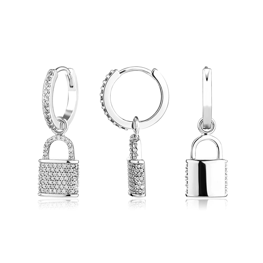TOPGRILLZ 2022 New Couple Earrings Lock & Key Drop Earrings Iced Micro Pave Cubic Zirconia Earrings Hip Hop Jewelry For Gift
