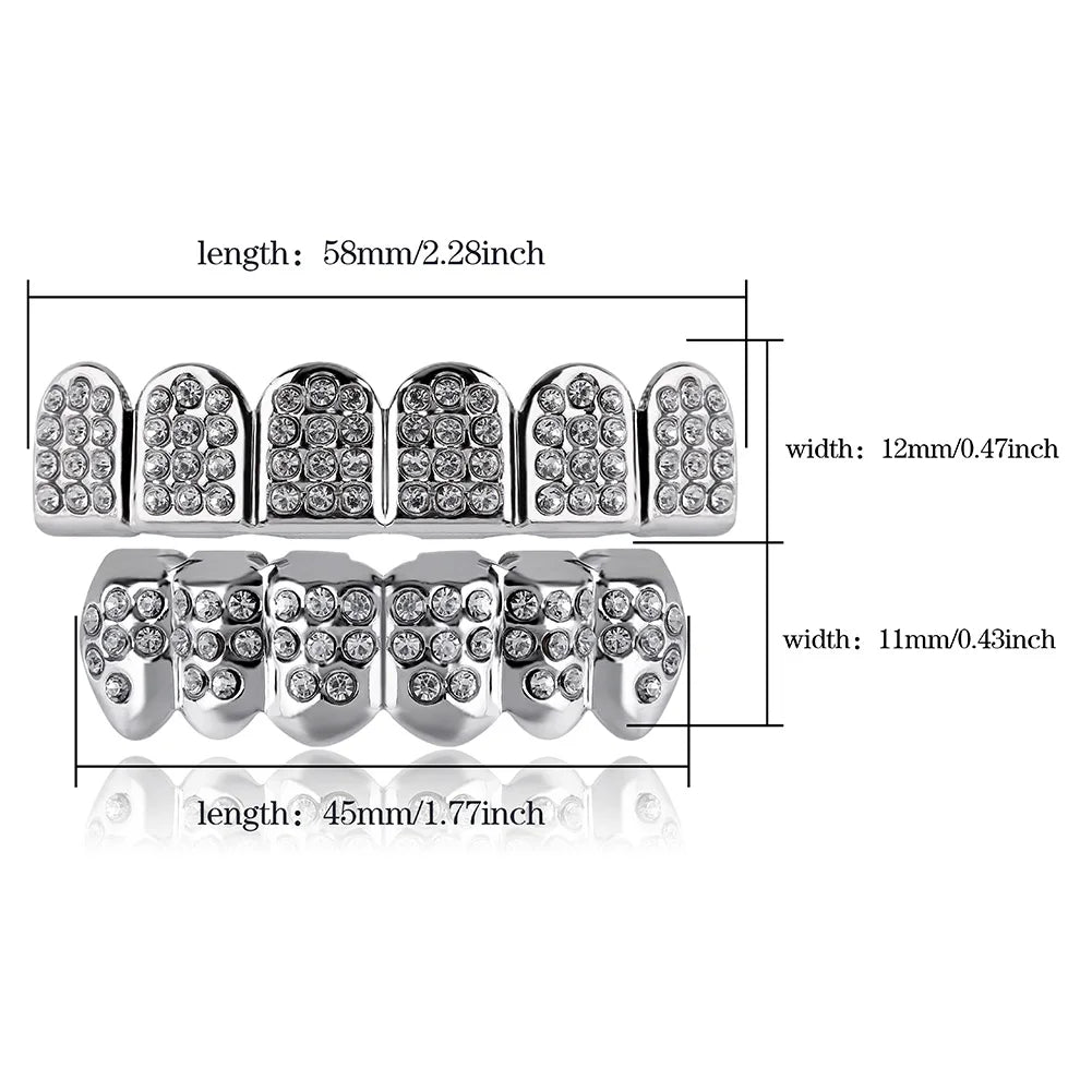TOPGRILLZ Iced Out Full CZ Stones Teeth Grillz Fashion 5A+ Cubic Zircon 6 Top&6 Bottom Tooth Caps For Men Women Dental Grills