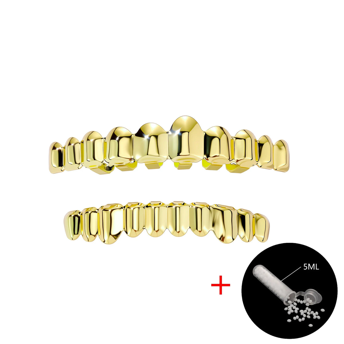 TOPGRILLZ 2Pcs Hip Hop Grillz Set No Stone Solid Mirror Top Bottom 10 Teeth Grills Classic Jewelry Men Women