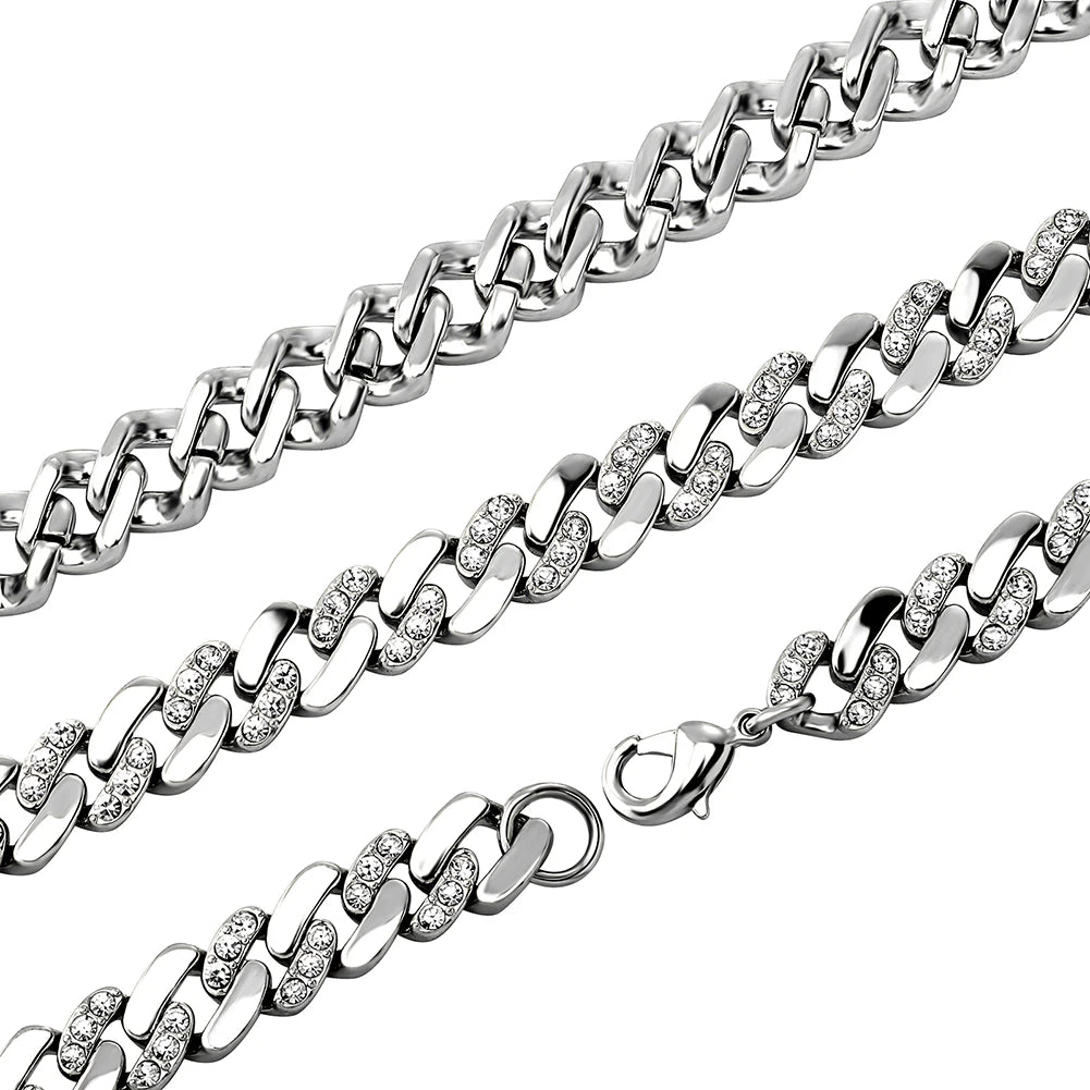 TOPGRILLZ 6MM/8MM Cuban Chain Necklace With Gold Plated Waterproof Iced Out Czechic Stone Hip Hop Fashion Jewelry For Men Women
