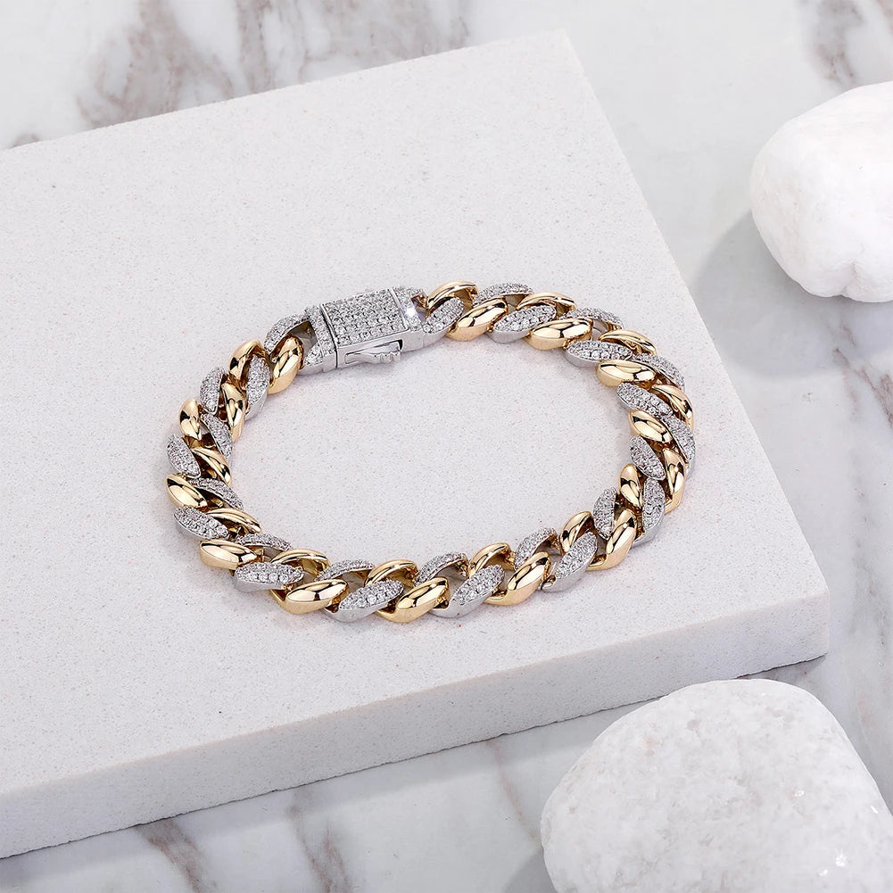 TOPGRILLZ New 9/14MM  Cuban Chain Bracelet With Gold Silver Color Spring Clasp Bling Iced Out CZ Jewelry Gift For Men Women