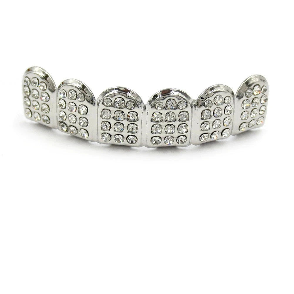 TOPGRILLZ Iced Out Full CZ Stones Teeth Grillz Fashion 5A+ Cubic Zircon 6 Top&6 Bottom Tooth Caps For Men Women Dental Grills