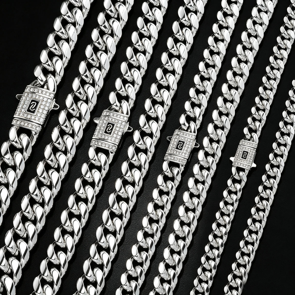 TOPGRILLZ Solid Stainless Steel Cuban Chain Necklace Anti-Rust CZ Iced Straight & Curved Lock Clasp 8-14mm Hip Hop Jewelry