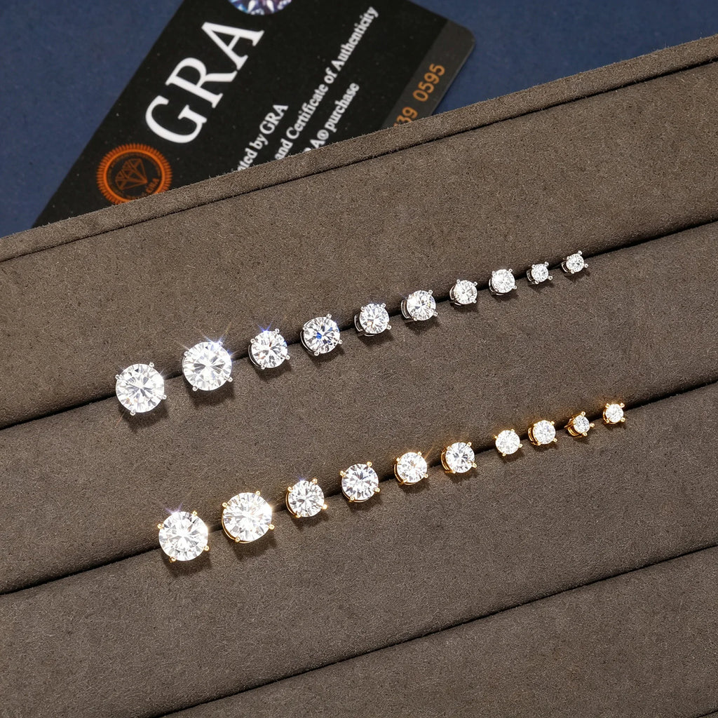 TOPGRILLZ Moissanite Stud Copper Earrings 3-8mm 925 Silver Needle GRA Certificate 4 Prong D Color Bling Jewelry Gift Men Women