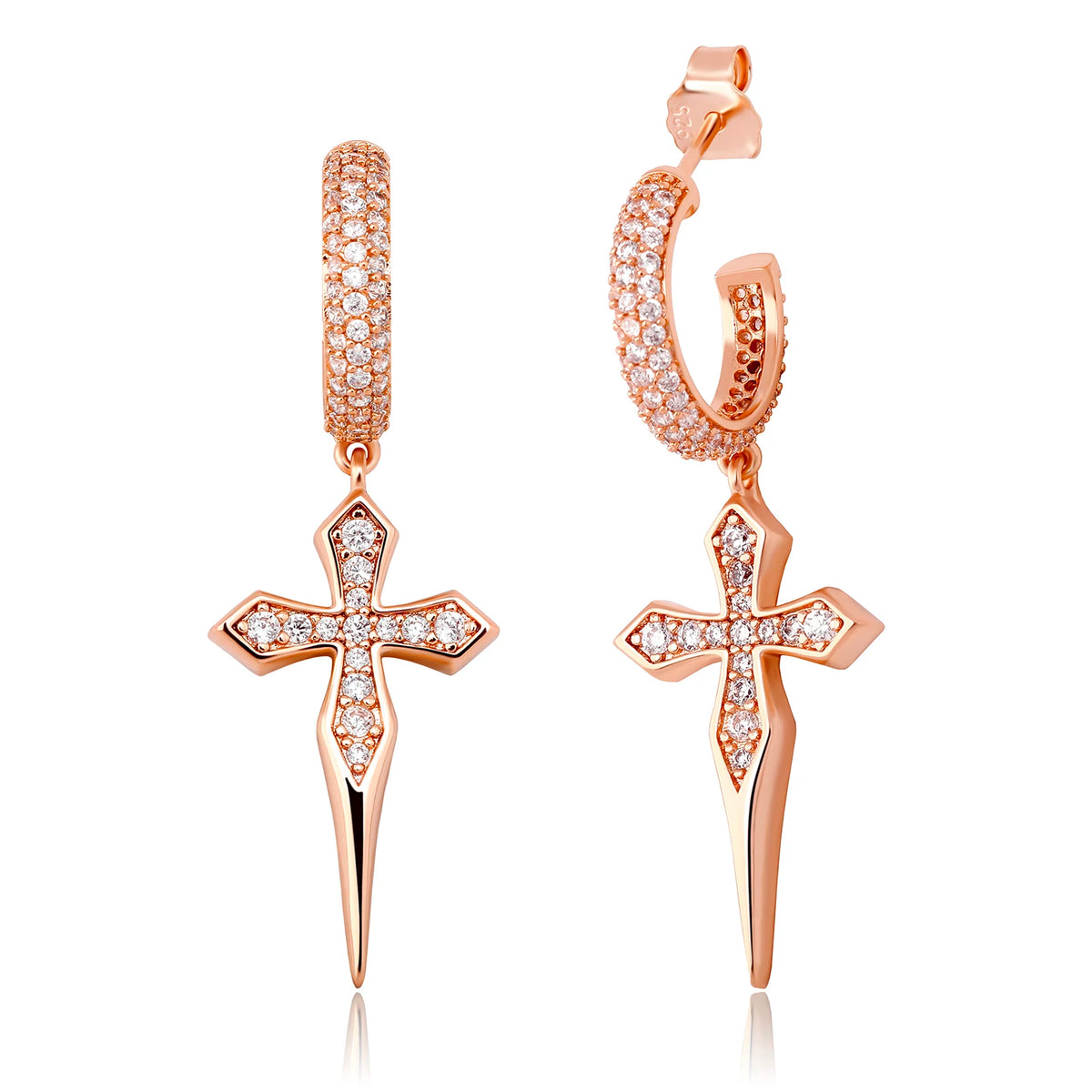 TOPGRILLZ Black CZ Ear Cuff Earrings Gun Plated Helloween Cross C-Shape Iced Out Hip Hop Gothic Jewelry Men Women