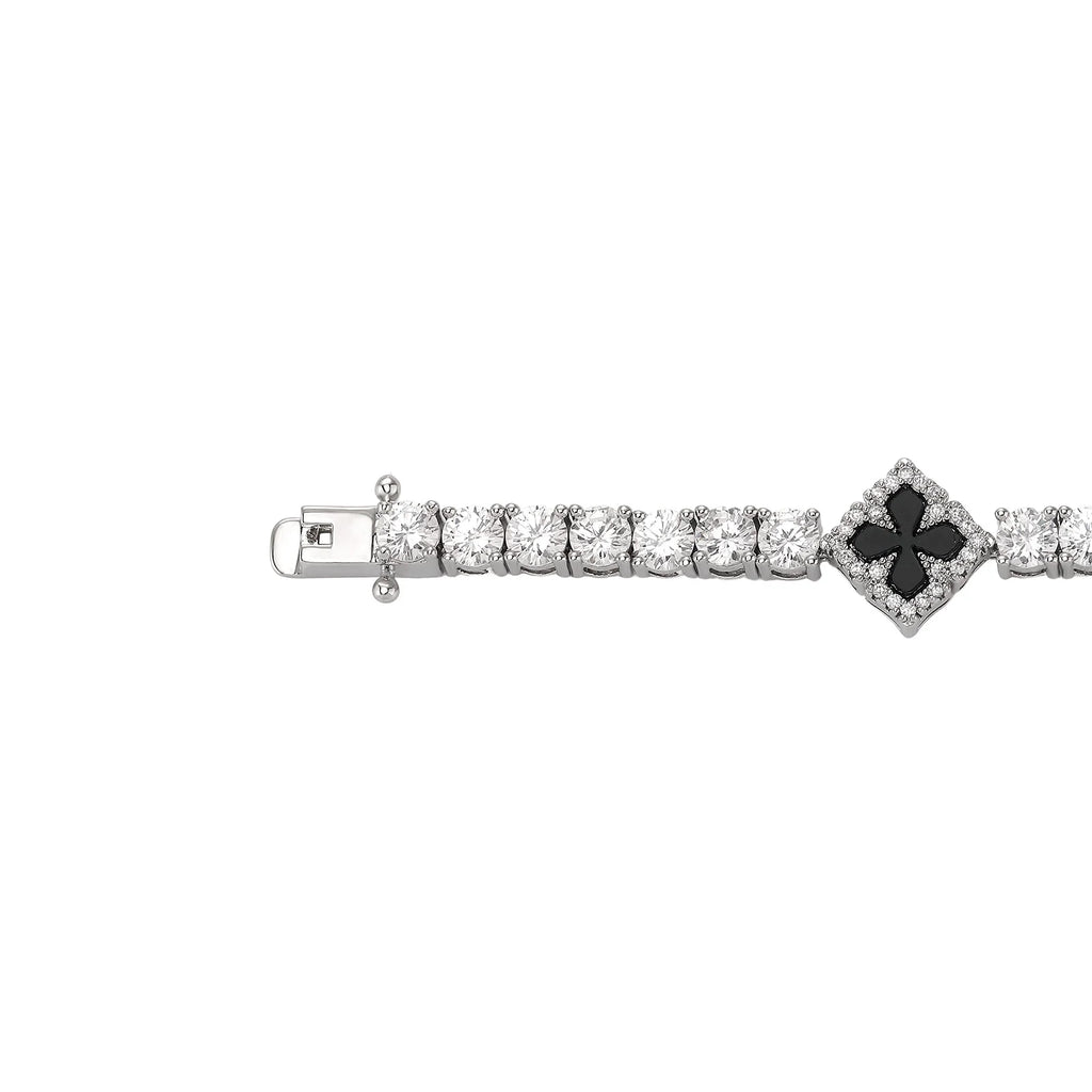 TOPGRILLZ Iced Out Charm Lucky Clover 4mm Tennis Bracelet Black Drip Oil Micro Paved Cubic Zircon Chain For Men Women Jewelry