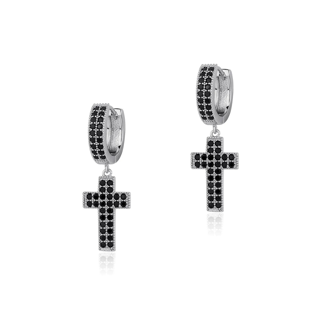 TOPGRILLZ Cubic Zirconia Bling Iced Cross Earring Gold Silver Color Copper Material Earrings for Men Women Hip Hop Rock Jewelry