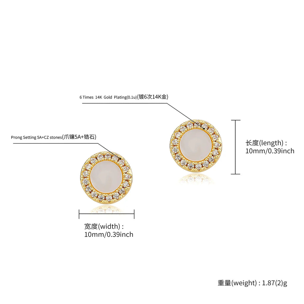 TOPGRILLZ Natural Stone Earrings Crystal Quartzs 10mm Round Gem Stud Iced Out Ear Jewelry For Men Women Wholesale