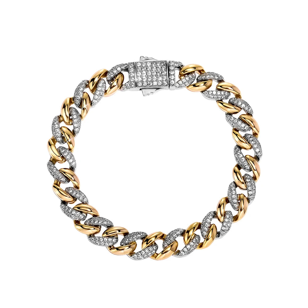 TOPGRILLZ New 9/14MM  Cuban Chain Bracelet With Gold Silver Color Spring Clasp Bling Iced Out CZ Jewelry Gift For Men Women