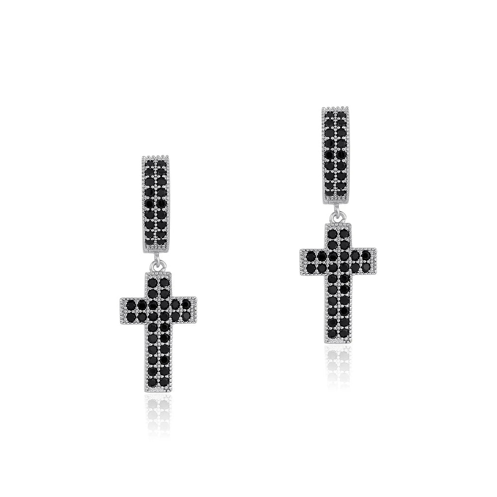 TOPGRILLZ Cubic Zirconia Bling Iced Cross Earring Gold Silver Color Copper Material Earrings for Men Women Hip Hop Rock Jewelry
