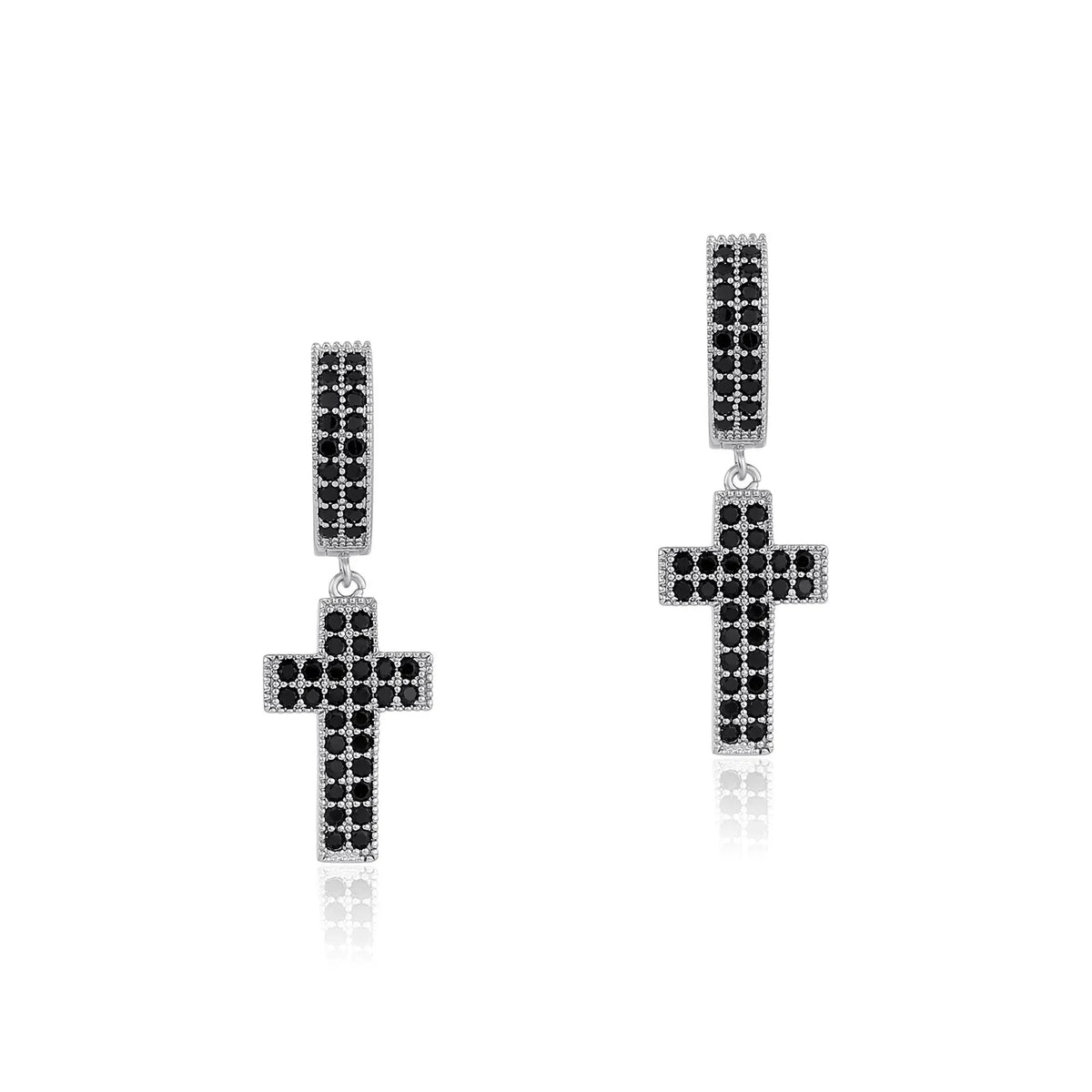 TOPGRILLZ Cubic Zirconia Bling Iced Cross Earring Gold Silver Color Copper Material Earrings for Men Women Hip Hop Rock Jewelry
