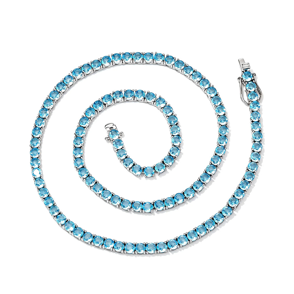 TOPGRILLZ 4MM Iced Out Bling AAA Zircon 1 Row Fashion Light Blue Color Tennis Jewelry Chains Women 20inch Choker Punk Gift