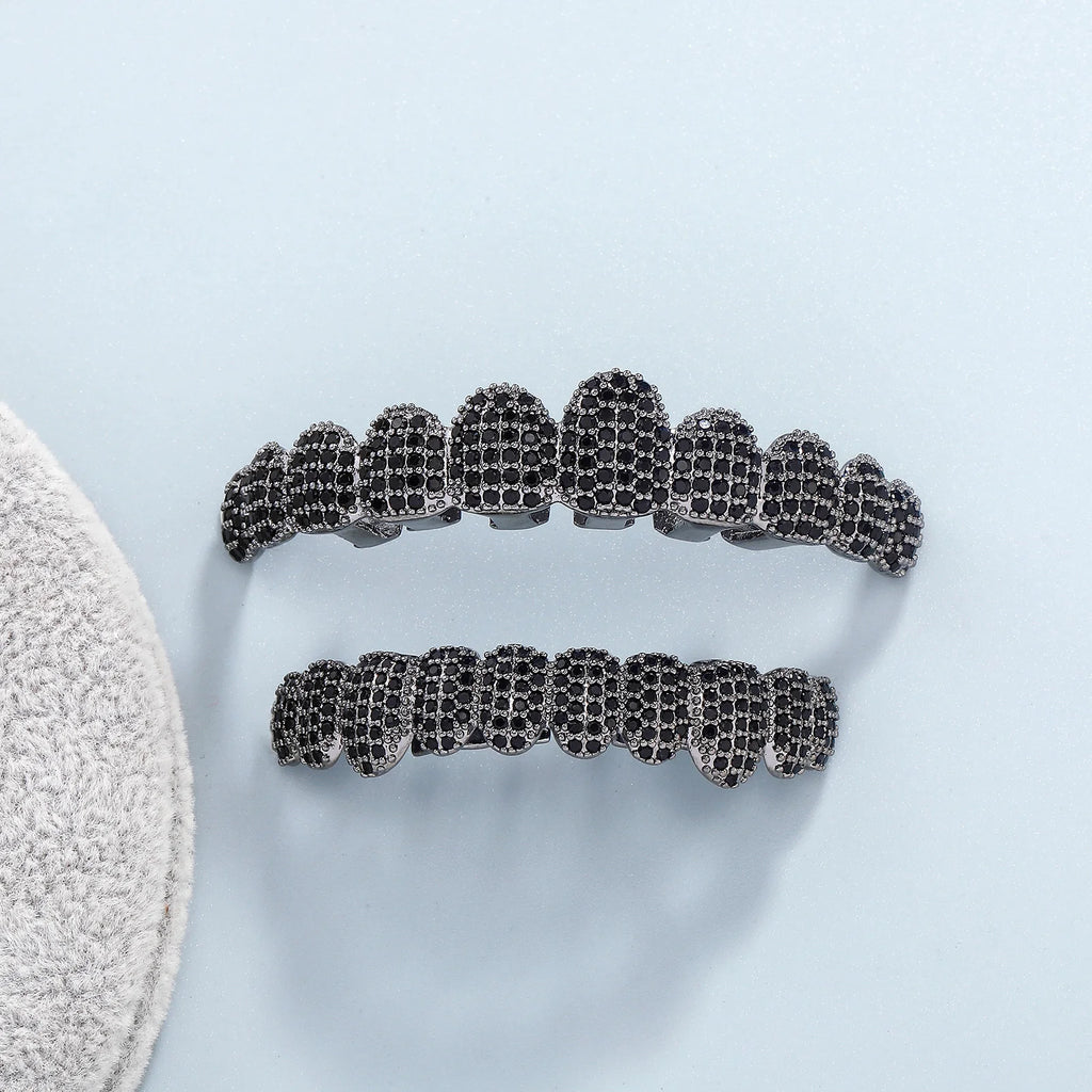 TOPGRILLZ Iced Out 10 Top &10 Bottom 5A CZ Stones Teeth Grillz Punk Rapper 14K Gold Plated Zircon Tooth Caps For Mouth Jewelry