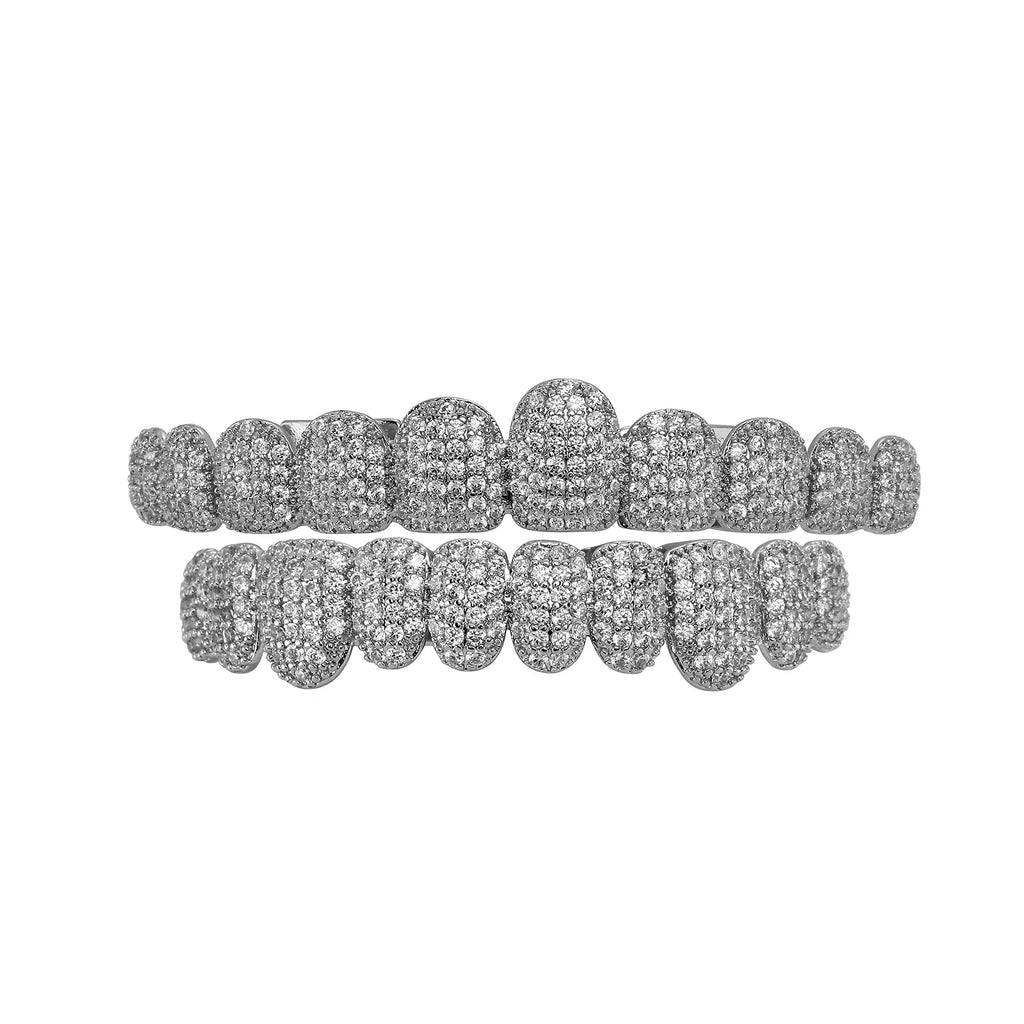 TOPGRILLZ Iced Out Cubic Zirconia Grillz Brace Punk 10/10 Top Bottom Dental Mouth Fang Grills Vampire Tooth Cap Cosplay Jewelry