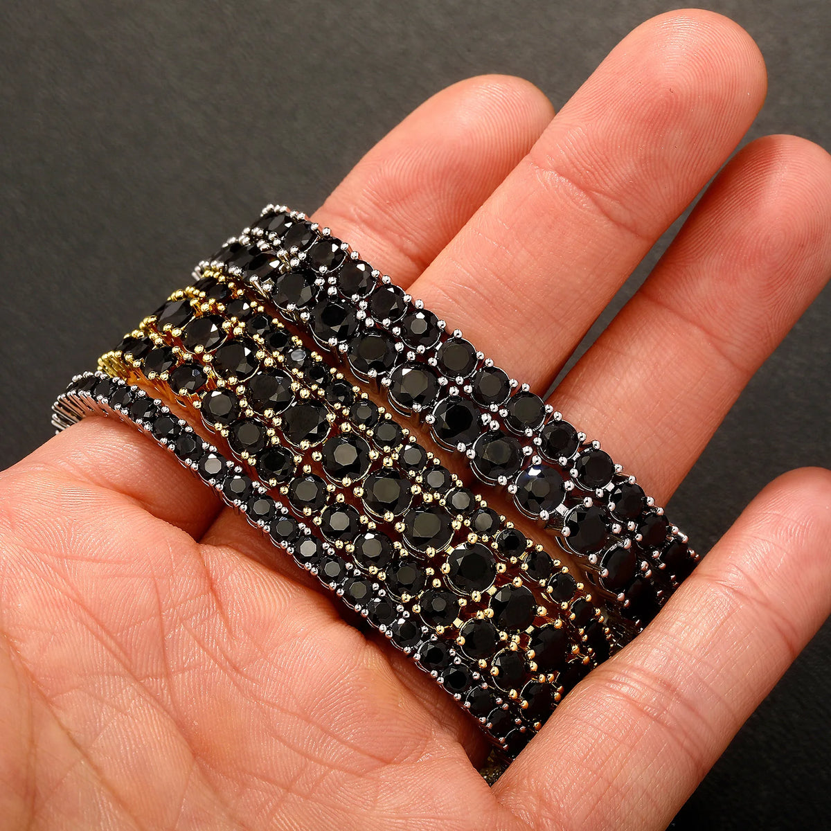 TOPGRILLZ 3MM-5MM Iced Out Black Cubic Zirconia Tennis Chain Bracelet Micro Paved 5A+ CZ Stones Charm Bangle For Men Women Gift