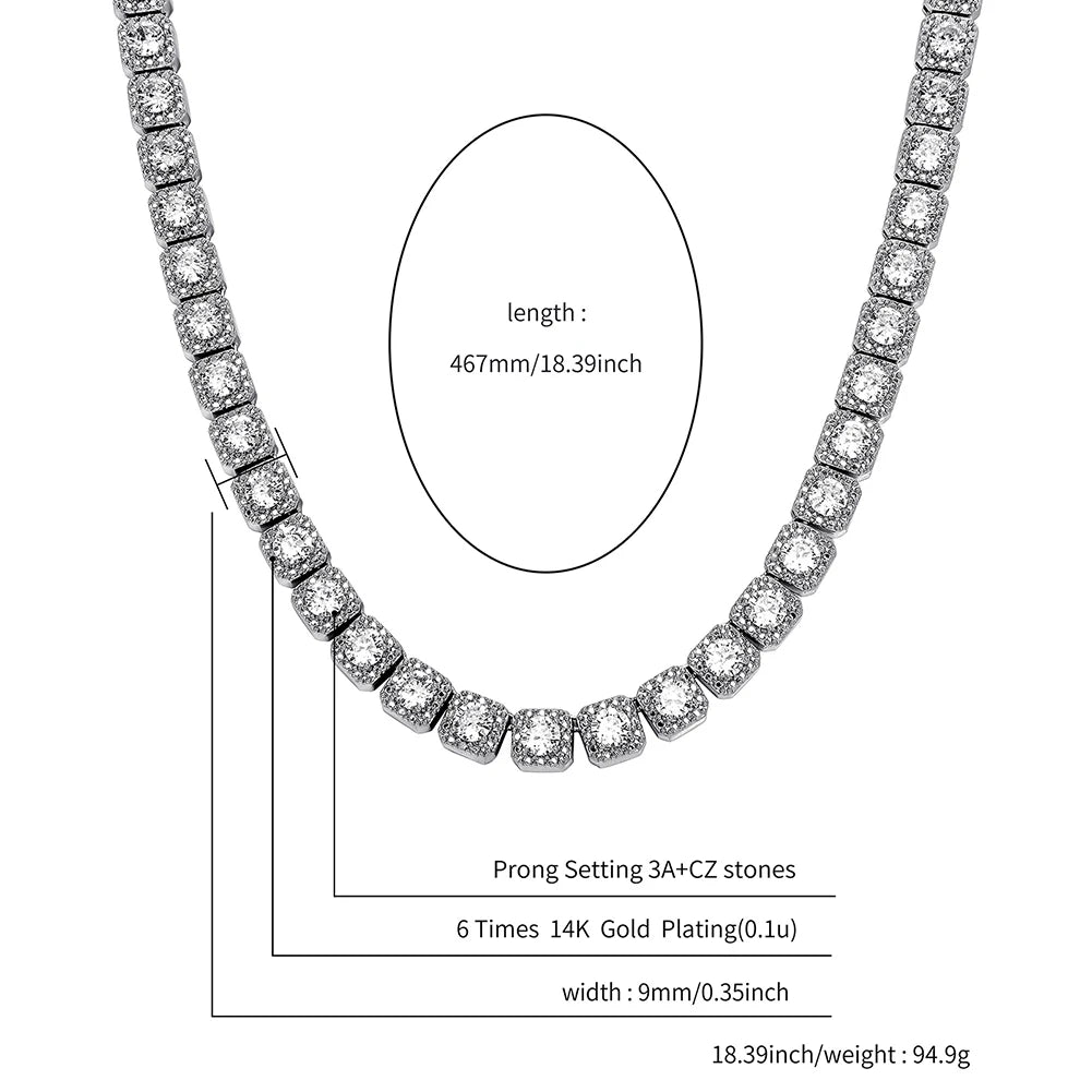 TOPGRILLZ New Color Preservation Waterproof Necklace 10mm Iced Clustered Tennis Chain With Spring Clasp HipHop Fashion Jewelry