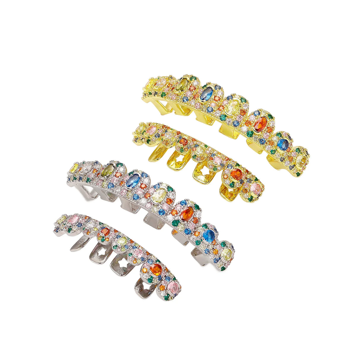TOPGRILLZ  Hip Hop Full Iced Out  Set 8 Top&8 Bottom Tooth Cap Rainbow Candy Color Dental Grills For Unisex