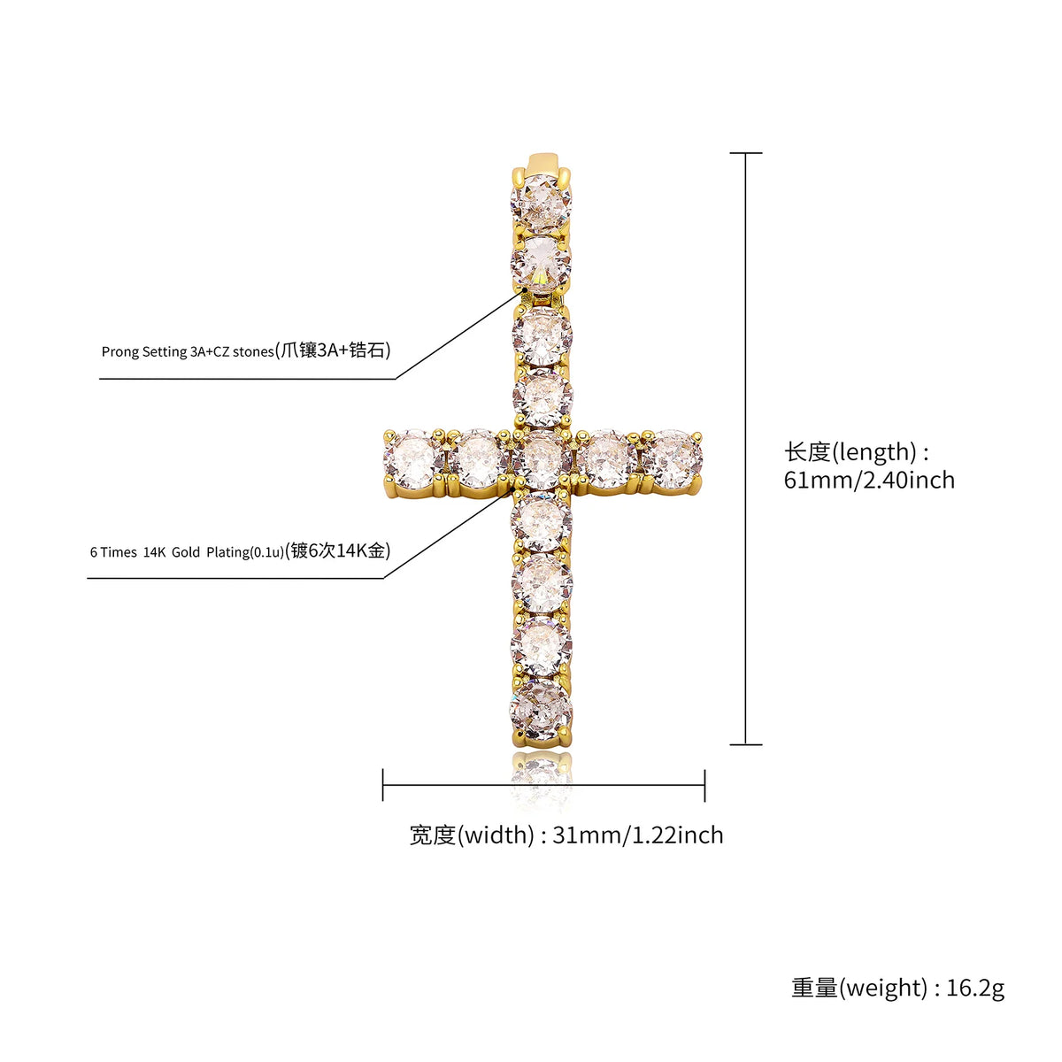 TOPGRILLZ 2Pcs Layered Hip Hop Necklace Set Iced Out Cuban Tennis Chain CZ Cross Pendant Streetwear Bling Jewelry Men Women