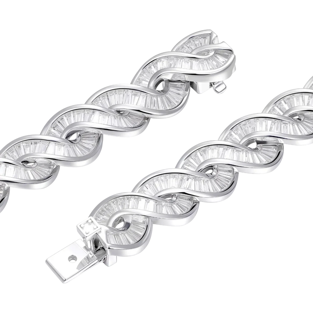 TOPGRILLZ Baguette CZ DNA Twist Chain Necklace S Wave Link Full Iced Out Silver Plated Hip Hop Jewelry Men Women