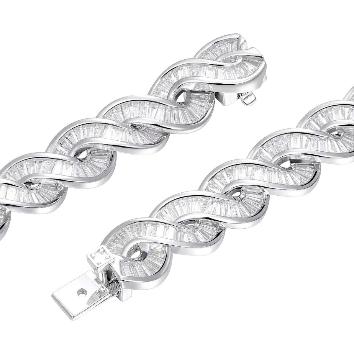 TOPGRILLZ Baguette CZ DNA Twist Chain Necklace S Wave Link Full Iced Out Silver Plated Hip Hop Jewelry Men Women
