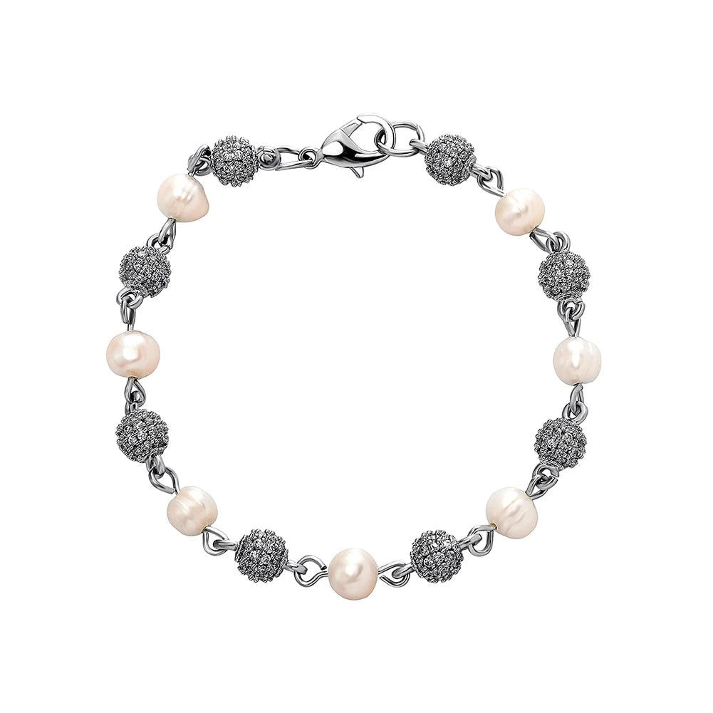 TOPGRILLZ 6mm8mm Big Round Ball Bracelet with Pearl Hip Hop Bracelet Iced Out CZ Gold Color Bracelet Punk Bling Jewelry For Gift