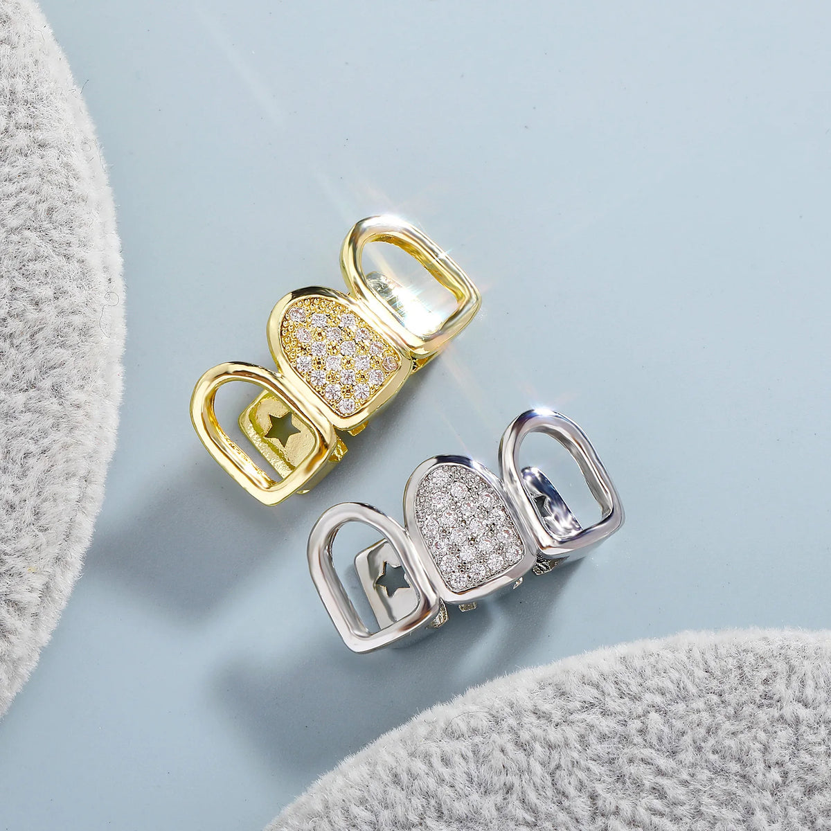 TOPGRILLZ Hip Hop CZ Teeth Grillz For Men Women Gold Silver Color 3 Tooth Grills Cap Dental Grill Punk Rapper Teeth Caps