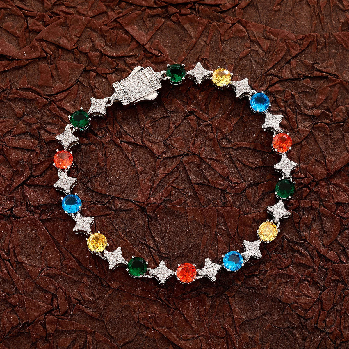 TOPGRILLZ 6MM Sparkling Star Tennis Chain Colorful Round Gemstone Design Bracelet 5A+ Cubic Zircon Luxury Jewelry For Men Women