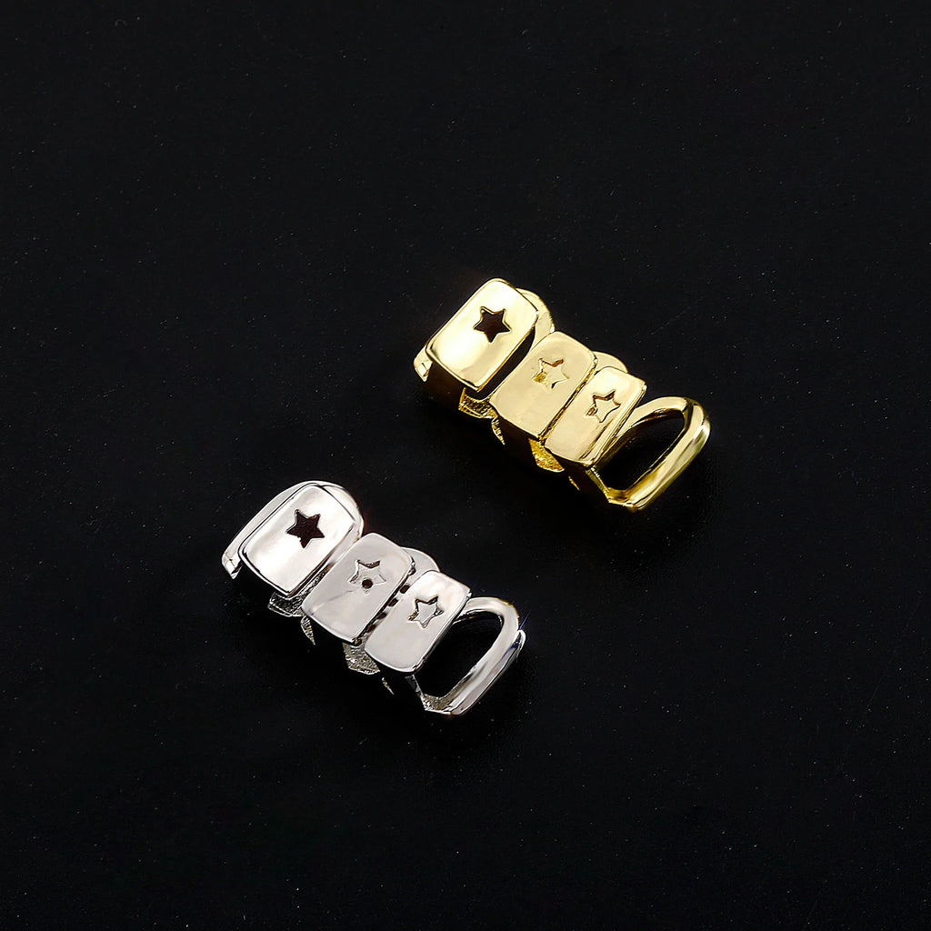TOPGRILLZ Hip Hop CZ Teeth Grillz For Men Women Gold Silver Color 3 Tooth Grills Cap Dental Grill Punk Rapper Teeth Caps