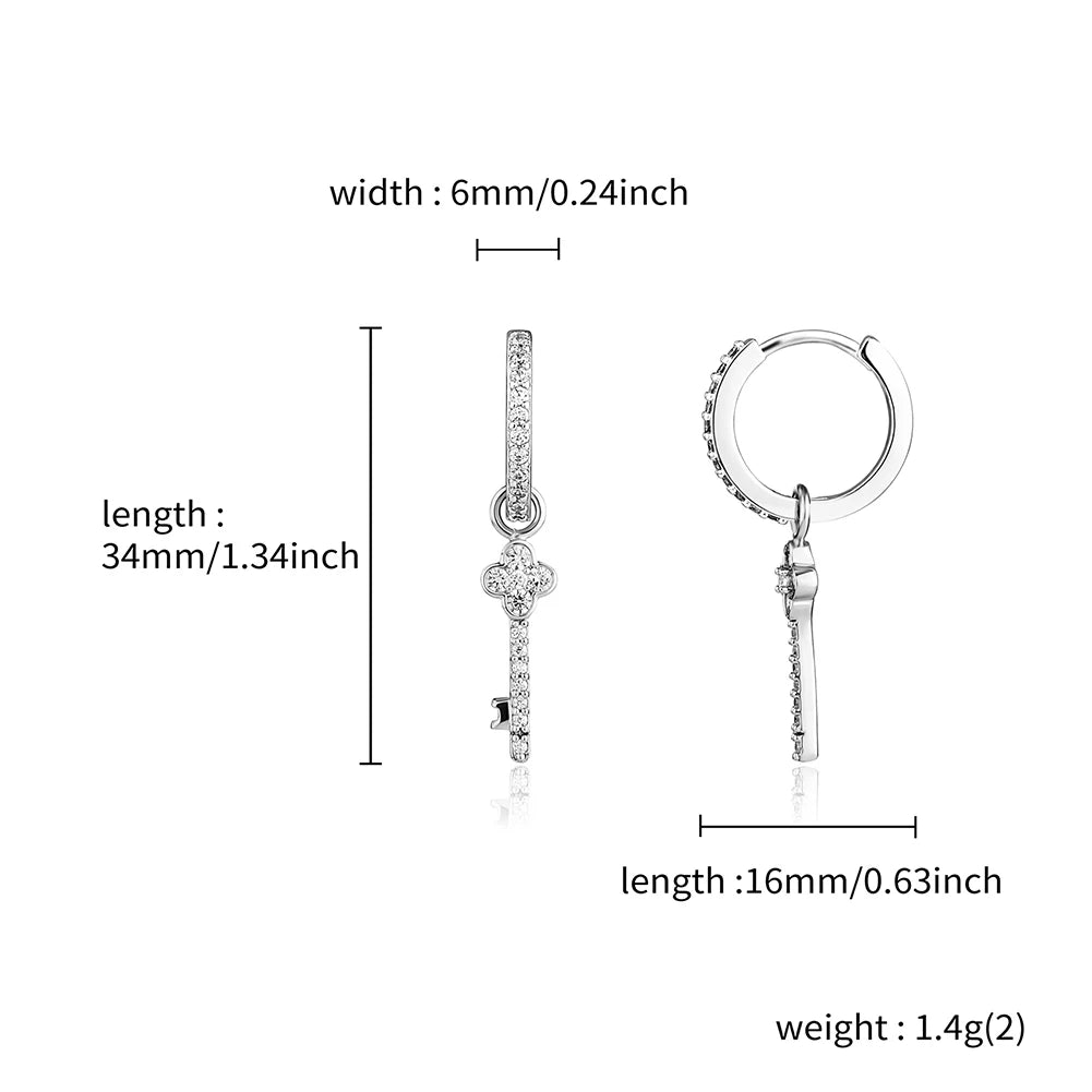 TOPGRILLZ 2022 New Couple Earrings Lock & Key Drop Earrings Iced Micro Pave Cubic Zirconia Earrings Hip Hop Jewelry For Gift