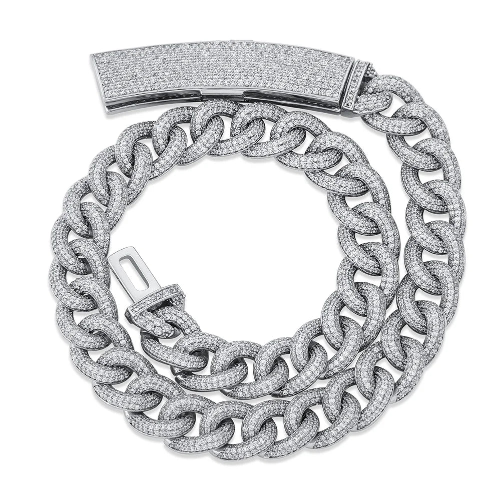TOPGRILLZ 13mm Heavy Duty Full CZ Miami Cuban Chain Necklace Long Box Clasp Iced Out Silver Plated Bling Hip Hop Men Women