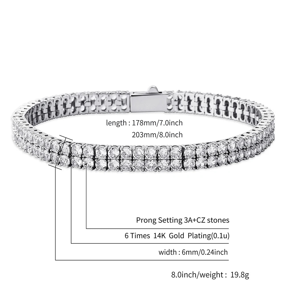 TOPGRILLZ 3MM/4MM 2 Row Cubic Zirconia Tennis Chain Bracelet with New Spring Clasp Bling Iced Out CZ Jewelry Gift For Men